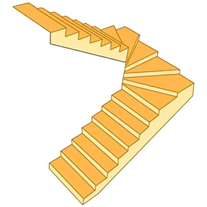 Escalera con giro de 180 grados°, con peldaños trapezoidales