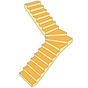 Escalier tournant à 90°°, avec des marches tournantes